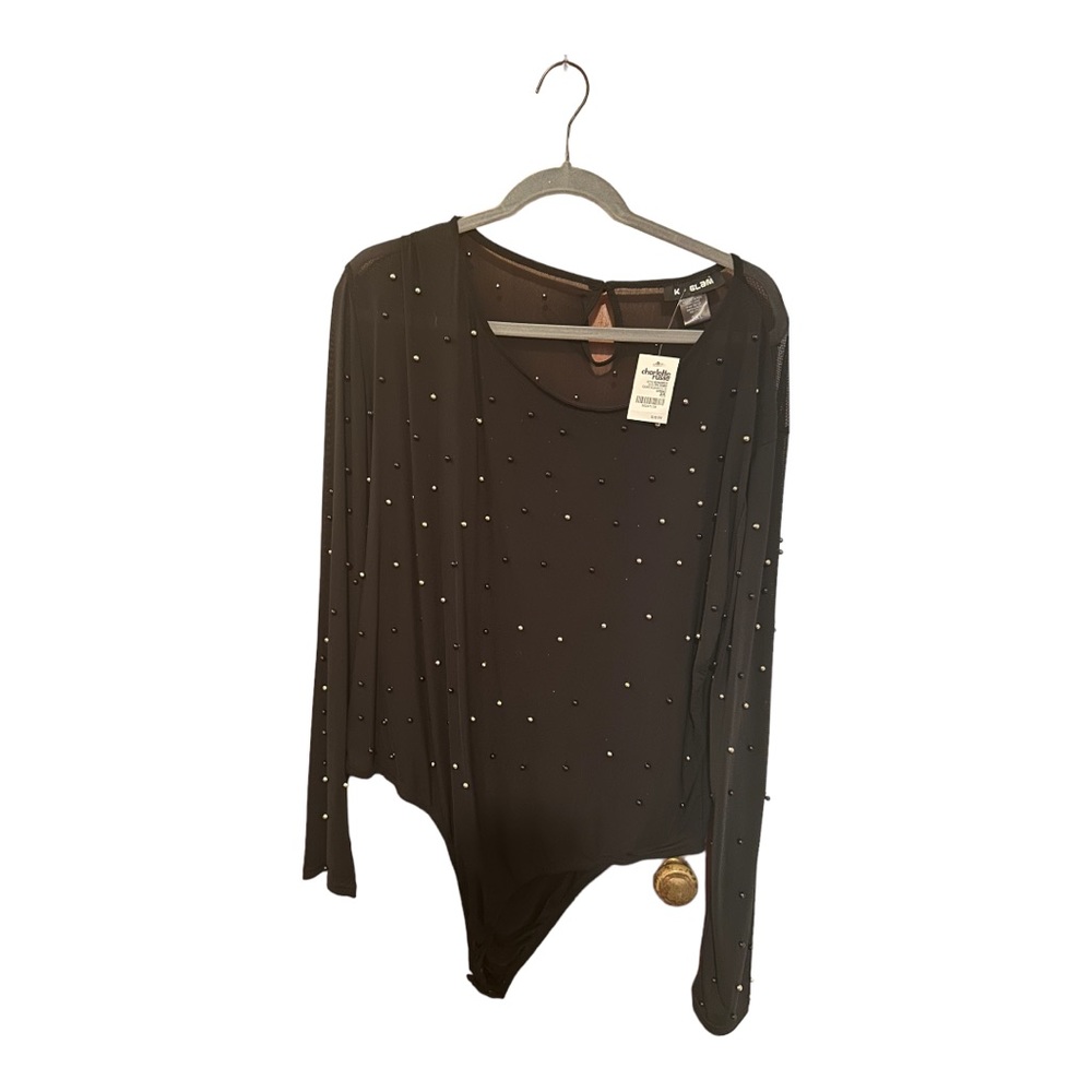 Charlotte Russe Shear Mesh Beaded Long Sleeve Bodysuit Size 2X